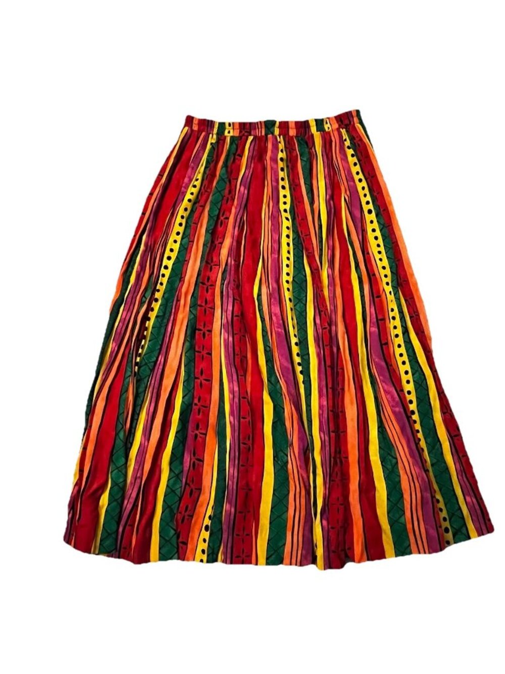 Howard Wolf  Pleated Maxi Skirt Colorful Stripes Artsy Vintage 80s/90s Lagenlook